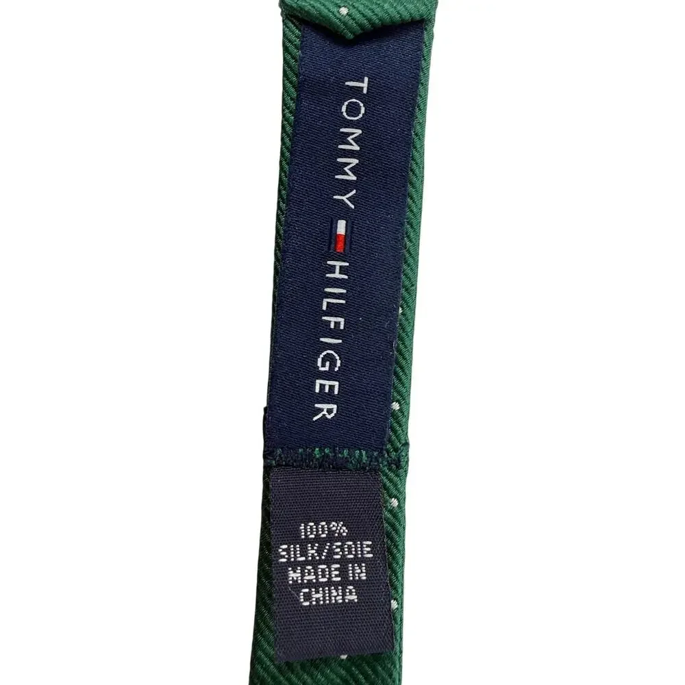 Tommy Hilfiger Green White Polka Dot Silk Self-Tie Bow Tie Adjustable